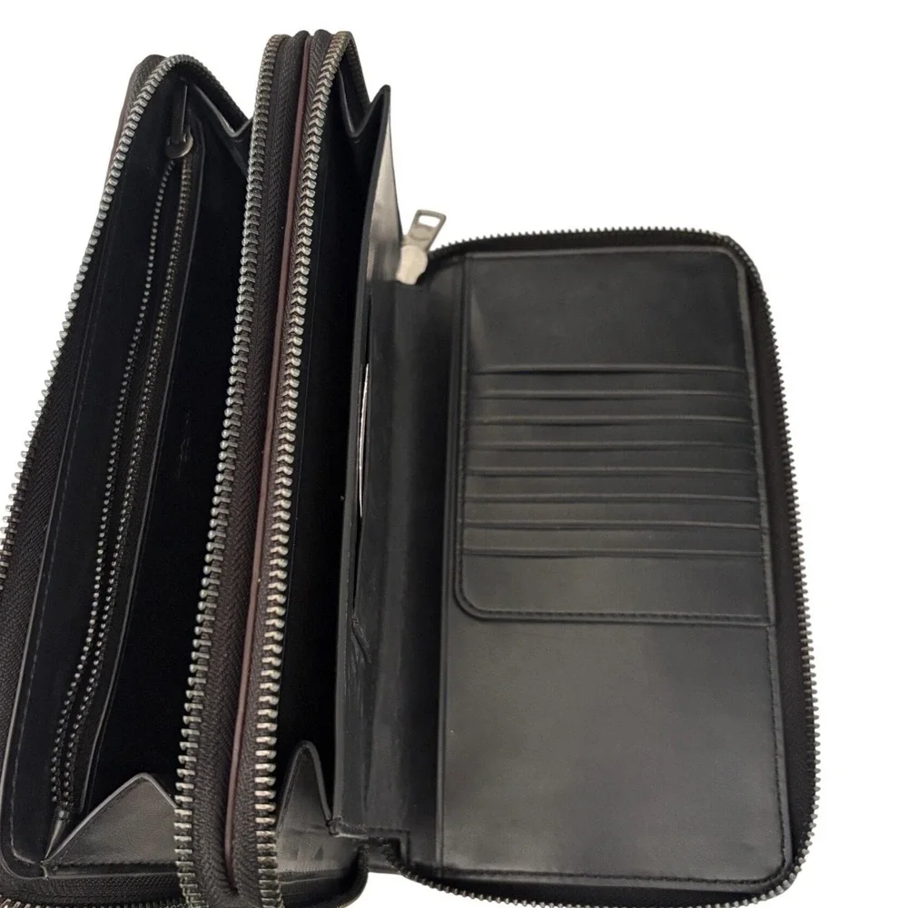 Coach Black Leather Double Zip Travel Organizer Wallet Wristlet EB7104